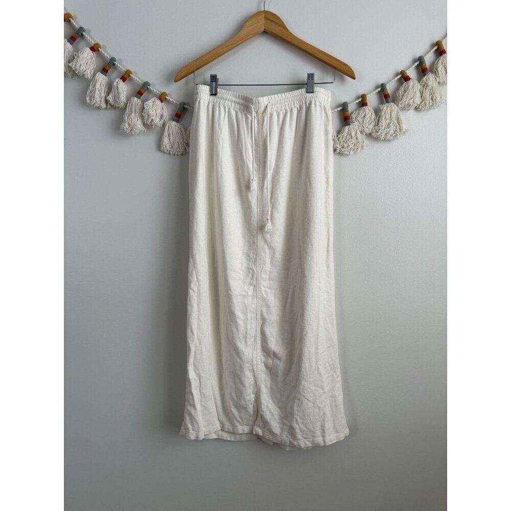 John Galt Brandy Melville Ivory Drawstring Slit Linen Blend Skirt Coastal Preppy